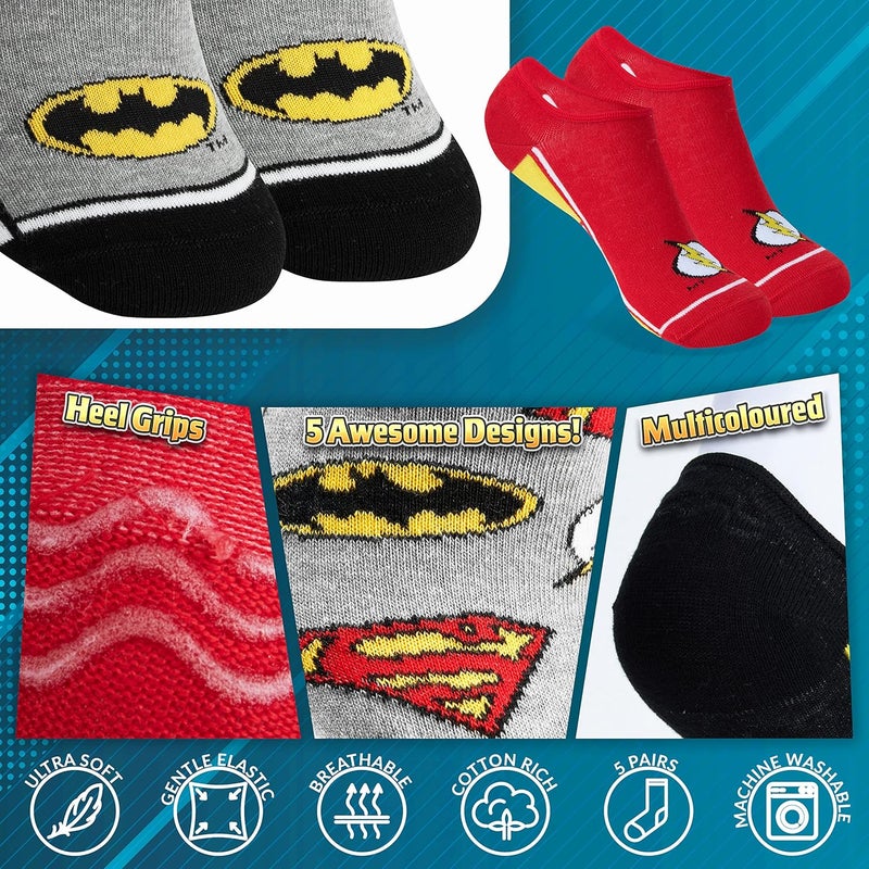 DC Comics Socks for Boys Liner No Show Socks 5 Pack Soft Stretchy Batman Superman The Flash Summer Sports School Casual - Image 4